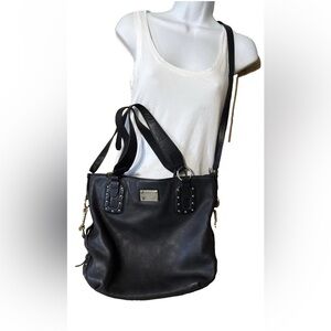 Michael Kors BIG VALLEY Large NS Tote Bag BLACK Leather Gold Tone Handbag